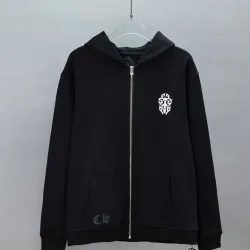 Chrome Hearts American Flag Cross Graphic Full Zip‑Up Hoodie Jacket, Black #A67843