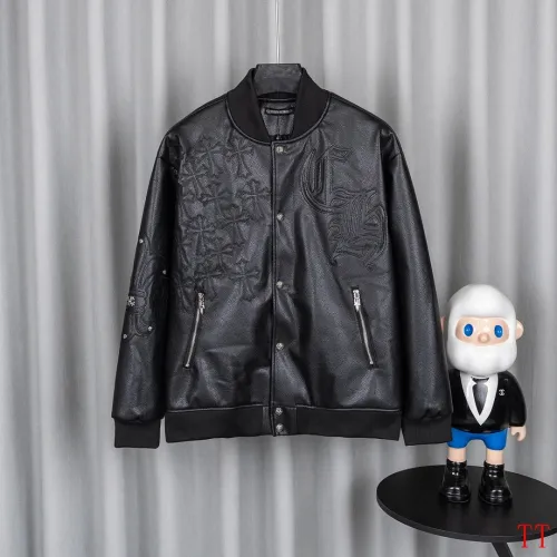 Chrome Hearts Black Faux Leather Heavy Embroidery Varsity Jacket #A69172