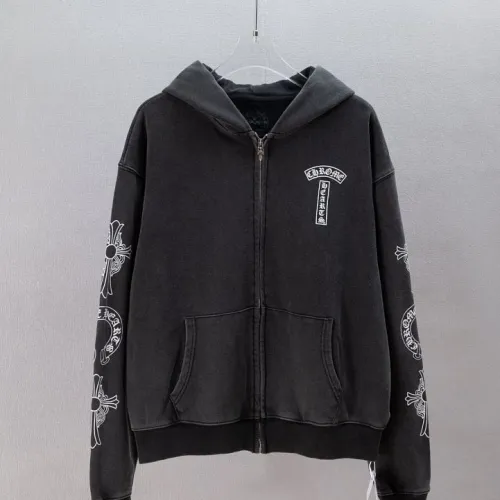 Chrome Hearts Full Zip Hooded Jacket With Cross Print On Sleeves, Vintage Black #A69406