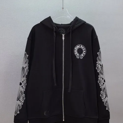 Chrome Hearts Horseshoe Floral Print Full Zip‑Up Hoodie Jacket, Black & White #A67842