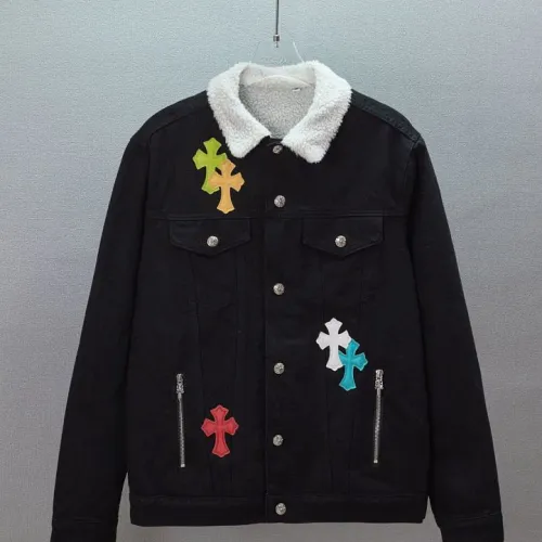 Chrome Hearts Multicolor Cross Patch Sherpa Collar Denim Jacket Black #A67861