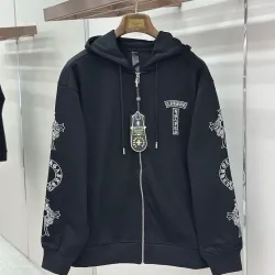 Chrome Hearts Zip Up Hoodie Scroll Print On Sleeves, Off White & Black #A68772