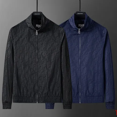 Fendi Men FF Embossed Stand‑Collar Zip‑Up Jacket | Black & Navy Blue #A68150