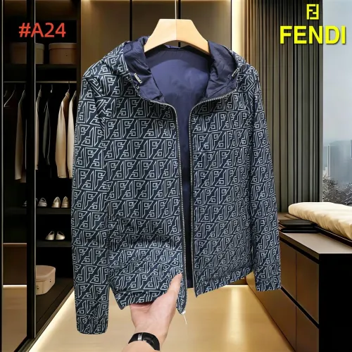 Fendi Men’s Reversible FF‑Print Hooded Jacket, Navy Blue #A67900