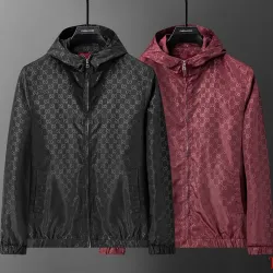 Gucci 2026 Fall‑Winter GG Jacquard Hooded Jacket, Black, Burgundy #A68188
