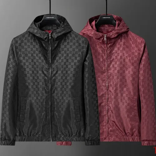 Gucci 2026 Fall‑Winter GG Jacquard Hooded Jacket, Black, Burgundy #A68188