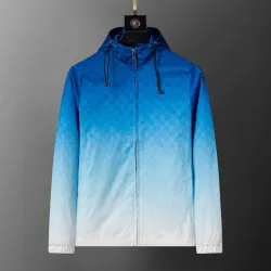 Gucci Men's Gradient Hooded Jacket Blue and White with Signature GG Pattern #B54256