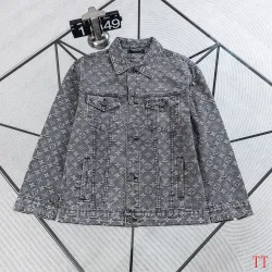 LV Red Figure Embroidery Monogram Washed Denim Jacket #A67685