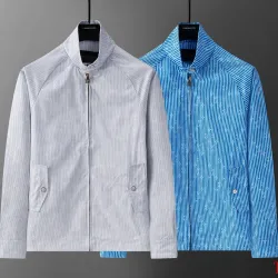 Louis Vuitton 2026 Fall Winter Stand Collar Jacket, Blue Monogram Stripe, Light Grey #A69031
