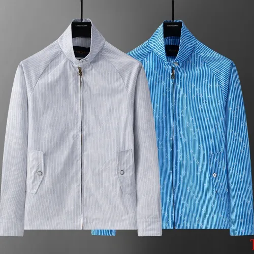 Louis Vuitton 2026 Fall Winter Stand Collar Jacket, Blue Monogram Stripe, Light Grey #A69031