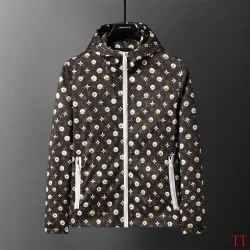 Louis Vuitton 2026 Fall‑Winter Daisy Floral Print Zip‑Up Hooded Jacket, Brown #A68180