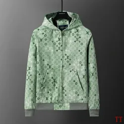 Louis Vuitton 2026 Fall‑Winter Monogram Zip‑Up Hooded Jacket Men Outerwear, Green #A68178