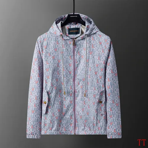 Louis Vuitton All‑Over Print Hooded Zip‑Up Windbreaker Jacket Men Casual Outerwear, Light Purple #A68171