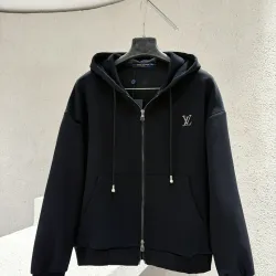 Louis Vuitton Heavyweight Zip Up Hoodie Jacket, Black 460g #A69000