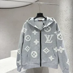 Louis Vuitton Monogram Zip Up Hoodie, Grey, Black 460g #A69001