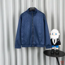 Louis Vuitton Navy Monogram Stand Collar Zip Varsity Jacket #A69169