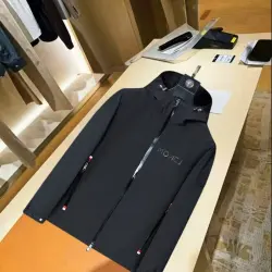 Moncler Embossed‑Logo Hooded Full‑Zip Windbreaker Jacket, Black #A68460