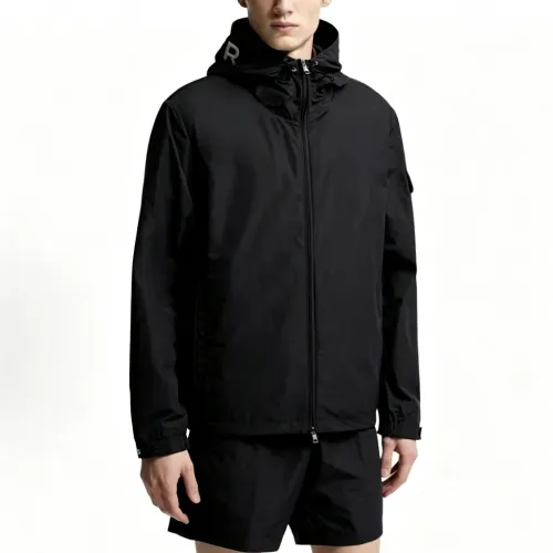 Moncler Hooded Full‑Zip Windbreaker Jacket, Black #A68449