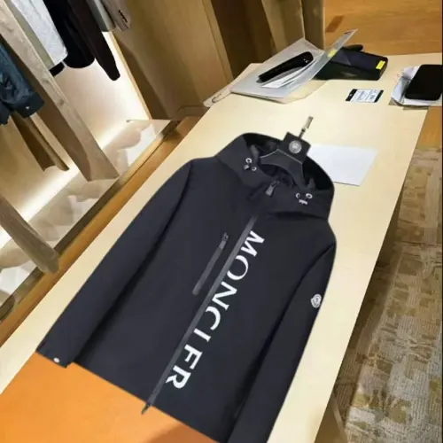 Moncler Letter‑Print Hooded Full‑Zip Windbreaker Jacket, Black #A68466