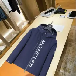 Moncler Letter‑Print Hooded Full‑Zip Windbreaker Jacket, Navy Blue #A68467