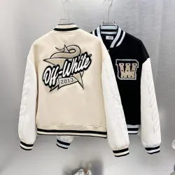Off-White Black Wool White Sleeve Crocodile Embroidery Varsity Jacket #A69177