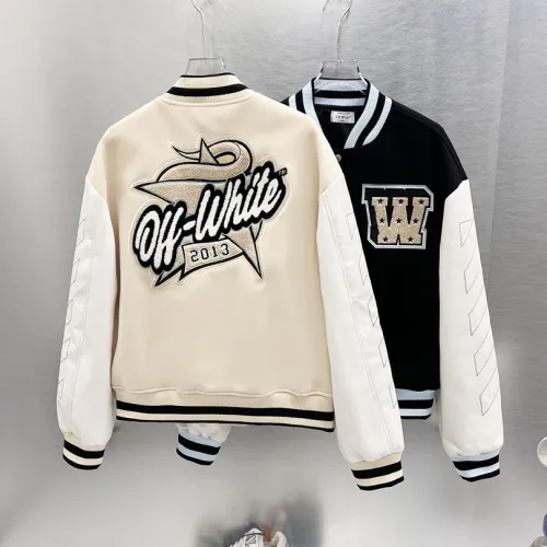 Off-White Black Wool White Sleeve Crocodile Embroidery Varsity Jacket #A69177