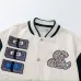 Off-White Cream Dark Green Sleeve Heavy Embroidery Varsity Jacket #A69175