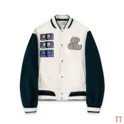 Off-White Cream Dark Green Sleeve Heavy Embroidery Varsity Jacket #A69175