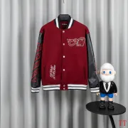 Off-White Runway Burgundy Cross Logo Embroidery Varsity Jacket #A69178