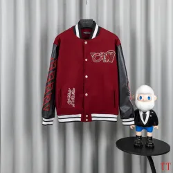 Off-White Runway Burgundy Cross Logo Embroidery Varsity Jacket #A69178