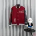 Off-White Runway Burgundy Cross Logo Embroidery Varsity Jacket #A69178