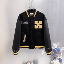 Off-White Yellow Arrow Embroidered Varsity Jacket, Black #A69376