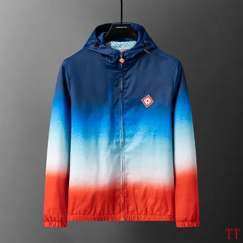 Casablanca Men Gradient Hooded Zip‑Up Jacket | Blue‑White‑Red Gradient #A68147