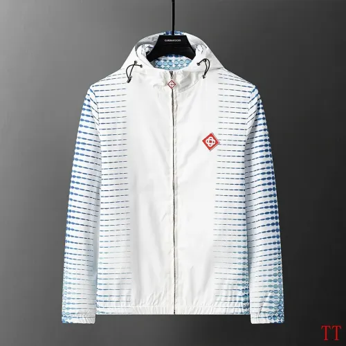 Casablanca Men Printed Hooded Zip‑Up Jacket | White‑Blue Print #A68143