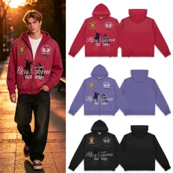Vale Sport Equestrian Graphic Zip‑Up Hoodie Casual Jacket Red Purple Black #A67860