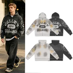 Valley Dreams 2000 Vintage Print Zip‑Up Hoodie Jacket, Multi‑Tone #A67847