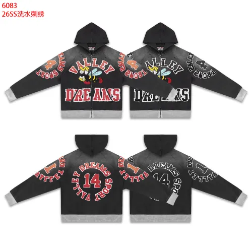 Valley High 14 Dreams Letter Print Zip‑Up Hoodie Street Jacket Black #A67863