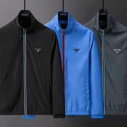 Prada Stand‑Collar Zip‑Up Jacket Men Casual Windproof Outerwear, Black, Bright Blue, Dark Gray #A68170