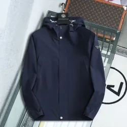 Prada Triangle Logo Hooded Full‑Zip Windbreaker Jacket, Navy #A68452