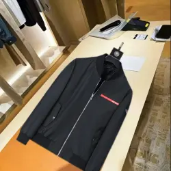 Prada Triangle Logo Red‑Tag Bomber Full‑Zip Jacket, Black #A68455