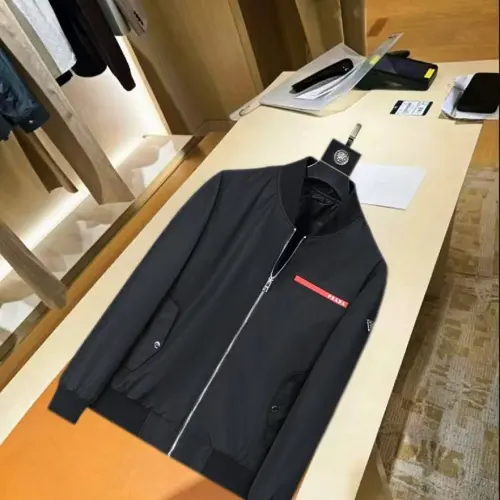 Prada Triangle Logo Red‑Tag Bomber Full‑Zip Jacket, Black #A68455