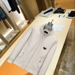 Prada Triangle Logo Full‑Zip Stand Collar Jacket, Cream #A68450