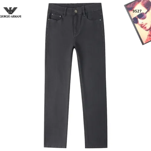 Armani Style Men's Black Denim Jeans, Embroidered Eagle Logo Straight‑Leg Stretch Business Casual Long Pants #A67612