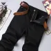 Armani Style Men's Black Slim Stretch Denim Jeans, Embroidered Eagle Logo Business Casual Long Pants #A67614