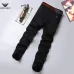 Armani Style Men's Black Slim Stretch Denim Jeans, Embroidered Eagle Logo Business Casual Long Pants #A67614