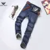 Armani Style Men's Dark Blue Denim Jeans, Eagle Logo Straight‑Leg Stretch Business Casual Pants #A67617