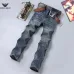 Armani Style Men's Dark Blue Denim Jeans, Eagle Logo Straight‑Leg Stretch Business Casual Pants #A67620