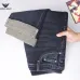 Armani Style Men's Dark Blue Washed Denim Jeans, Eagle Logo Straight‑Leg Stretch Business Casual Pants #A67615