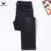 Armani Style Men's Dark Blue Washed Denim Jeans, Eagle Logo Straight‑Leg Stretch Business Casual Pants #A67619