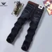 Armani Style Men's Dark Blue Washed Denim Jeans, Eagle Logo Straight‑Leg Stretch Business Casual Pants #A67619